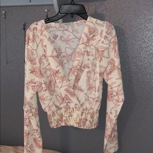 Long Sleeve White/Pink Floral Blouse